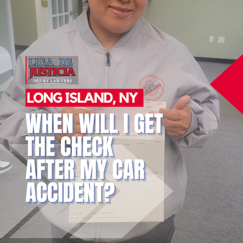 When will I get the check in my hand after my car accident? One of Liga De Justicia Injury Lawyer's clients receiving her check in Long Island.